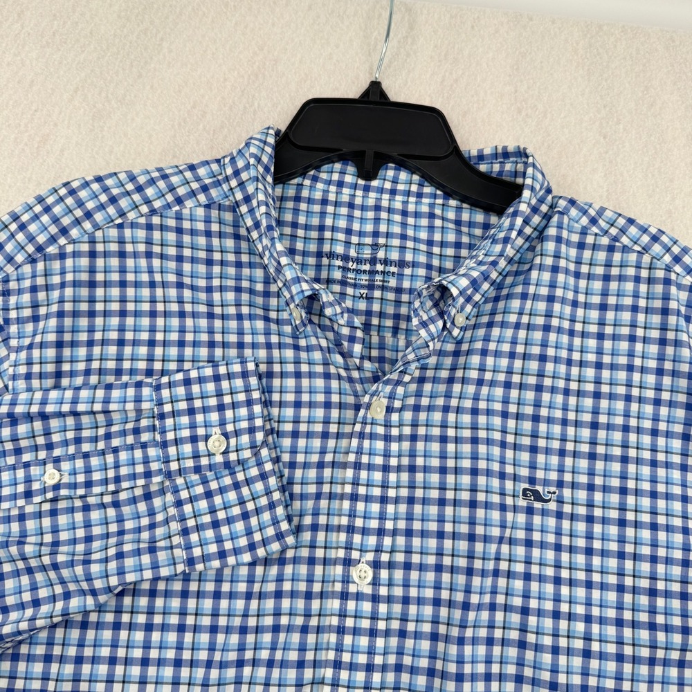 Vineyard Vines Performance Classic Fit Whale Shirt Nylon Men XL Button Down Blue
